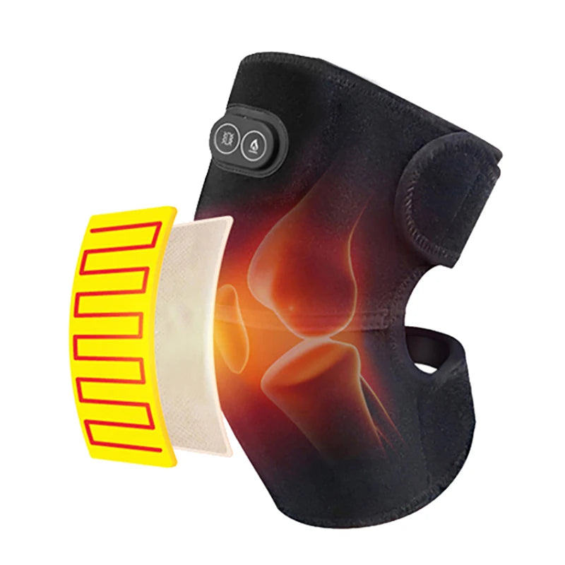 black USB-powered recovery electric shoulder brace and knee massager with adjustable heating levels and vibration massage features.